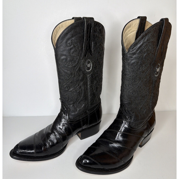 CUADRA Black Eel Skin Cowboy Boots Men\'s 8.5 Exotic Leather Western Oval Toe main image 7